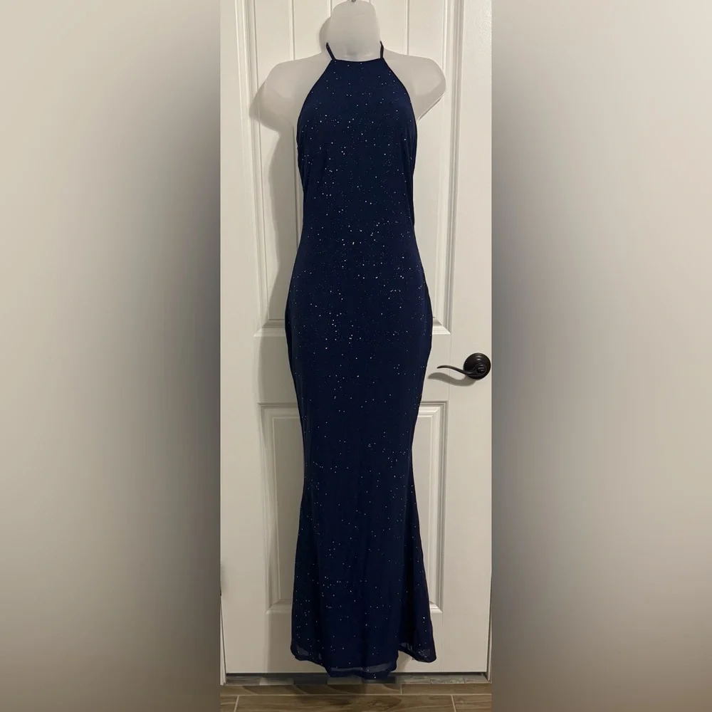 Parthea Women's Navy Sequin sparkling Bodycon Maxi Dress - Picture 3 of 5